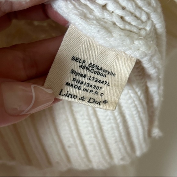 Line + Dot Women’s Knit Sweater XS off white Chunky Fringe Oversized Cottagecore - Picture 9 of 15